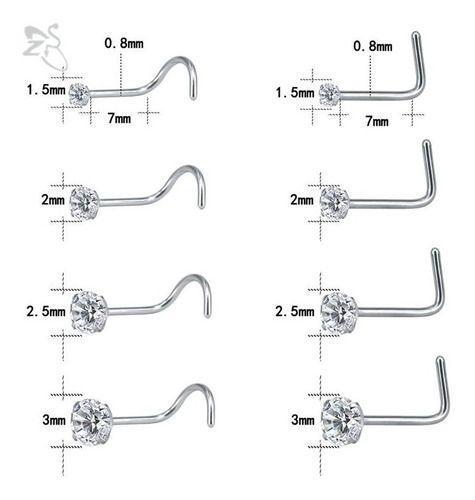 Imagem de Kit 8 Piercing Nariz Nostril Atacado Pedra Zirconia Pt D Luz