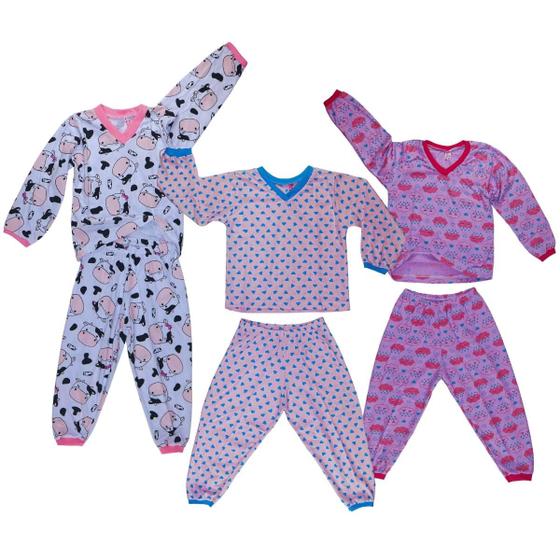 Imagem de Kit 8 Pijama Bebê Calça Manga Longa Baby Doll Conjunto Para Menina Crianças