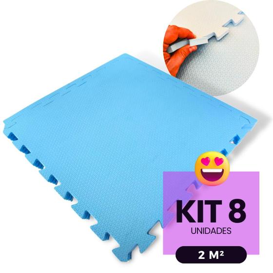 Imagem de Kit 8 Placa Tapete Infantil Peça EVA Estilo Tatame 50x50cm 10mm (2m²) Emborrachado Crianças Bebes Exercícios c/ Encaixe + Bordas Acabamento