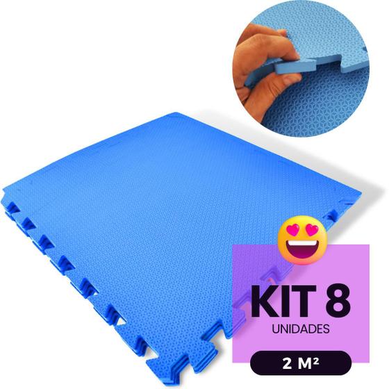 Imagem de Kit 8 Placa Tapete Infantil Peça EVA Estilo Tatame 50x50cm 10mm (2m²) Emborrachado Crianças Bebes Exercícios c/ Encaixe + Bordas Acabamento