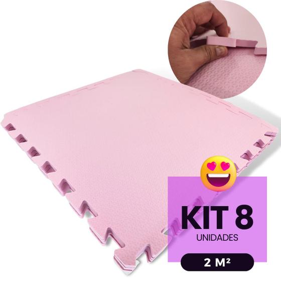 Imagem de Kit 8 Placa Tapete Infantil Peça EVA Estilo Tatame 50x50cm 10mm (2m²) Emborrachado Crianças Bebes Exercícios c/ Encaixe + Bordas Acabamento