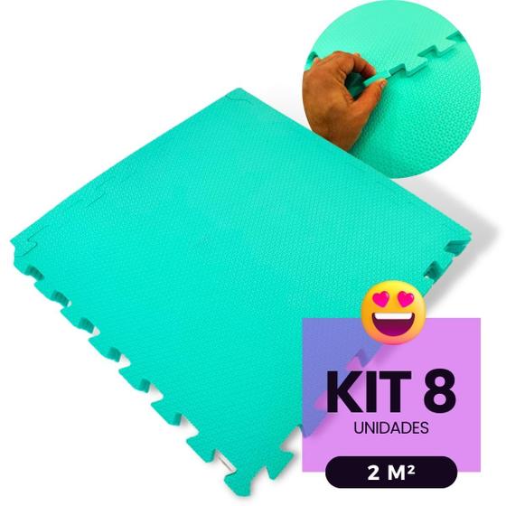 Imagem de Kit 8 Placas Tatame Tapete Tapetinho Piso Em EVA Grosso Medidas De 50X50X1cm (10mm Espessura) Diversas cores Emborrachado Infantil Yoga Atividades