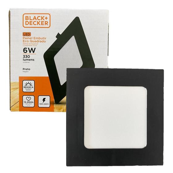 Imagem de Kit 8 Plafon Quadrado Embutir 6w Preto 12x12 Branco Frio 6500K