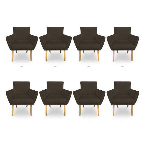 Imagem de Kit 8 Poltronas Decorativa Leticia Suede Pés Palito Castanho - Pallazio