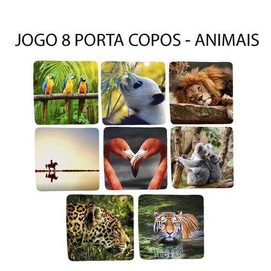 Imagem de Kit 8 Porta Chopp Tigre Arara Azul Tucano Amantes de Animais Quadrado