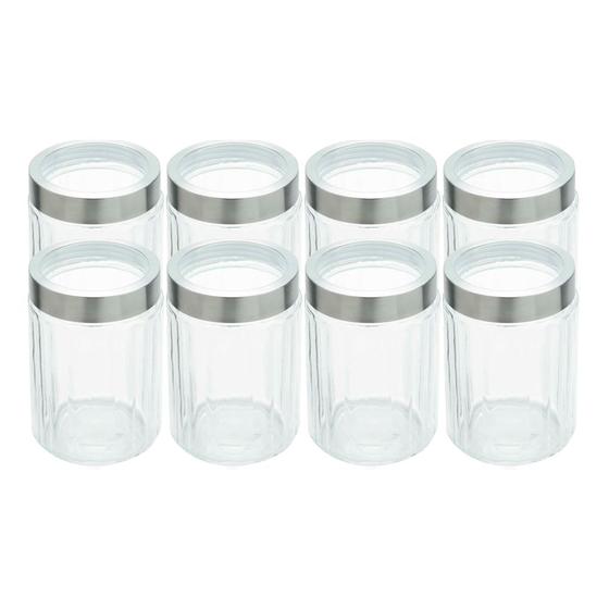 Imagem de Kit 8 Porta Mantimentos Vidro com Tampa Aço Inox e Visor 1,2L Lyor