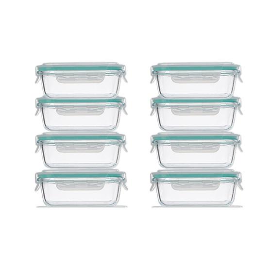 Imagem de Kit 8 Pote Hermético Retangular Marmita Fit 640ml Vidro Resistente Design Elegante Empilhável