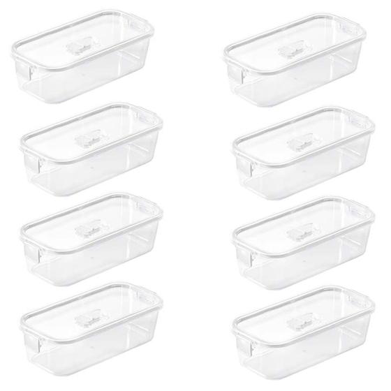 Imagem de Kit 8 Pote Hermético Slim Multiuso 845 ML Branco 22x10x6Cm