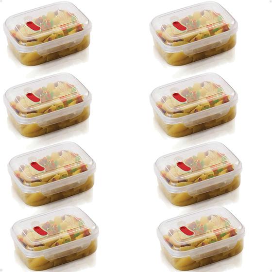 Imagem de Kit 8 Pote Para Alimentos Com Válvula E Travas 600ML Transparente