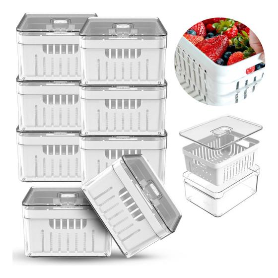 Imagem de Kit 8 Potes Organizador De Geladeira Amario Fruta Legumes Nf