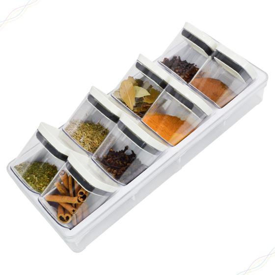 Imagem de Kit 8 Potes para Temperos Condimentos com Rack Organizador para Gavetas e Bancada