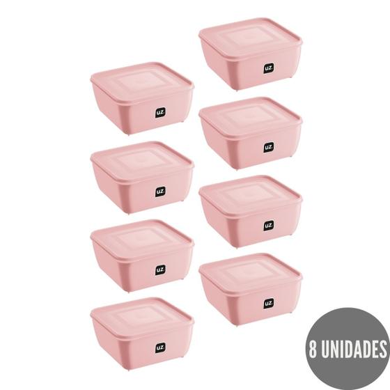 Imagem de Kit 8 Potes Quadrado Rosa Alimentos Fit 5L Boa Vedação