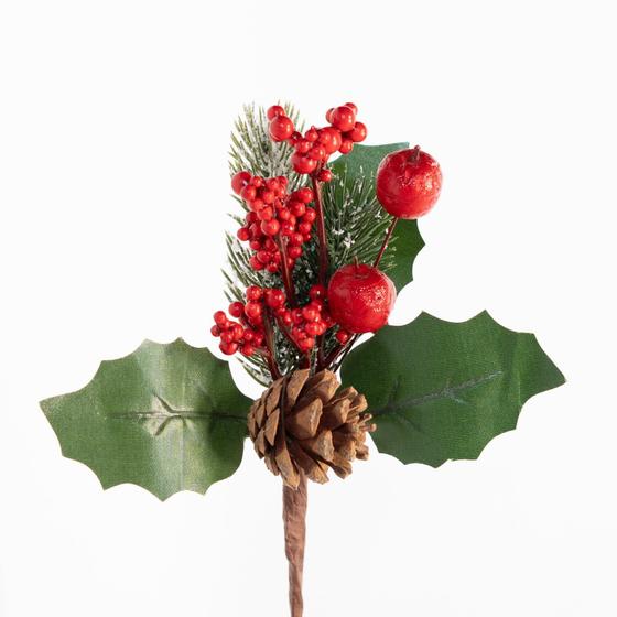 Imagem de Kit 8 Ramo Artificial Frutas Vermelhas Decoração Natal 20cm