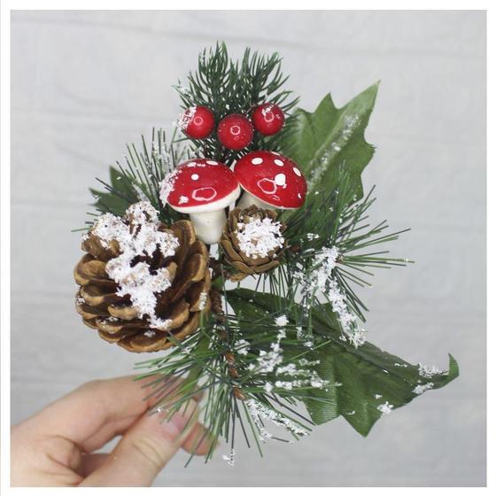 Imagem de Kit 8 Ramos Cogumelo Decoração Natal Artificial Com Detalhes