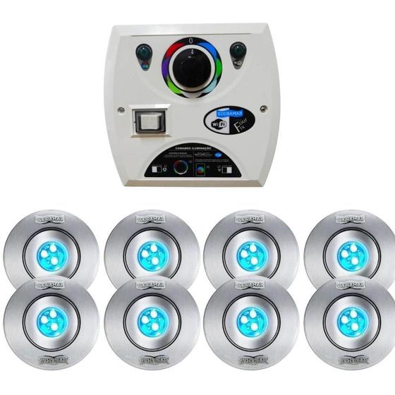Imagem de Kit 8 Refletor Hiper Led Rgb 9W Com Comando Four Fix Wi-Fi