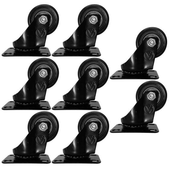 Imagem de Kit 8 Rodízio PVC Preto 1.5/8" 41mm - Giratório - A09410-G - Ajax