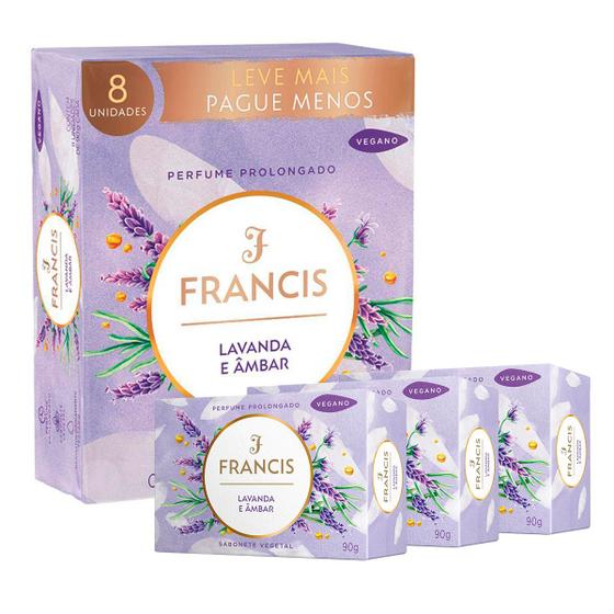 Imagem de Kit 8 Sabonetes Vegetal Vegano Francis 90g Perfume Prolongado