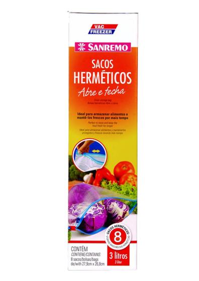 Imagem de Kit 8 Sacos Herméticos Abre Fecha Alimentos Sanremo 3 Litros