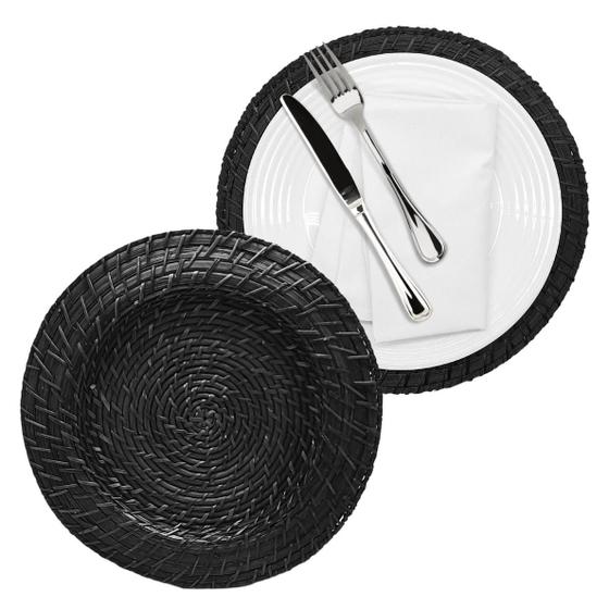 Imagem de Kit 8 Sousplat Redondo Jogo Americano Rattan Bambu Resistente Natural 32x32cm