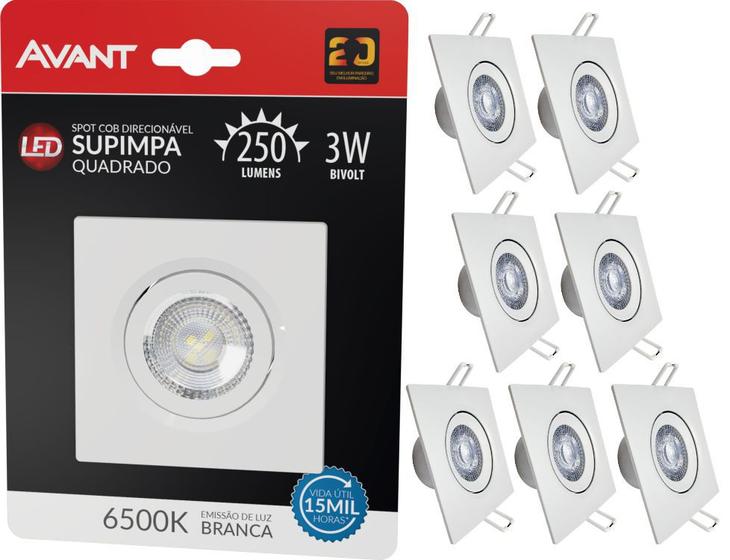 Imagem de Kit 8 Spot Led Embutir 3w Quadrado 6500k Branco Frio Avant