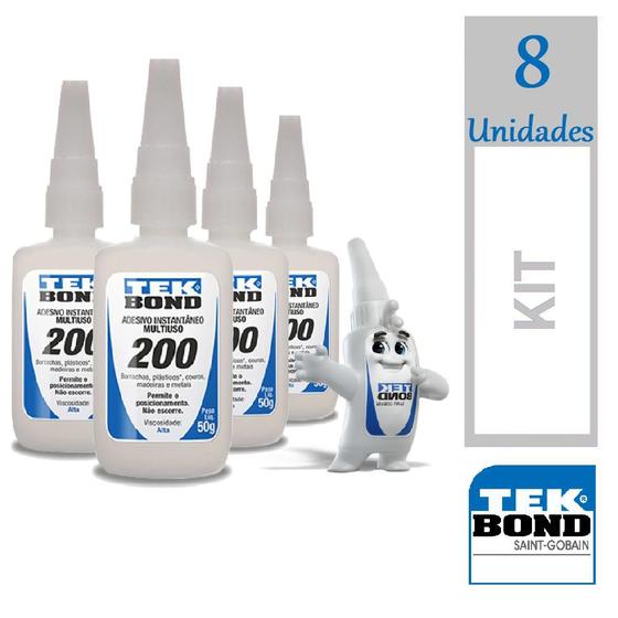 Imagem de Kit 8 Super Adesivas Colas Tekbond 200 Alta Performance 50g