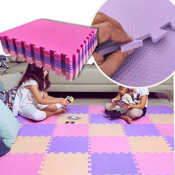 Imagem de KIT 8 TAPETE DE EVA 50X50 - 10MM DIVERSAS CORES (2m²) + 16 Bordas para Criança Bebe Infantil Atividades Interativo Exercicio Yoga Emborrachado