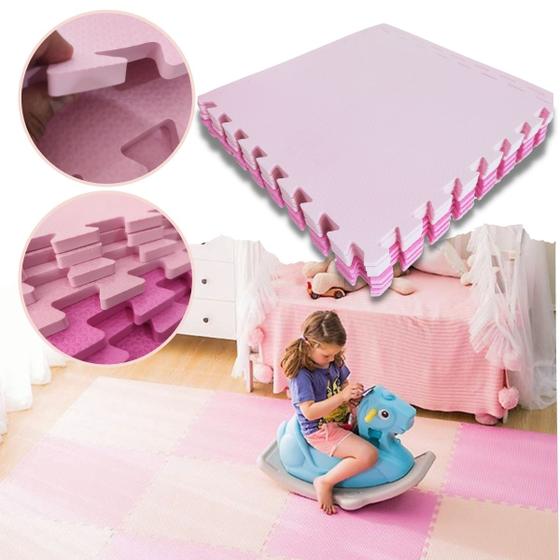 Imagem de Kit 8 Tapete Eva Infantil de 50x50X1cm Menina Tons de Rosa Tipo Tatame Placa de EVA para Quarto Brinquedoteca Decoração 