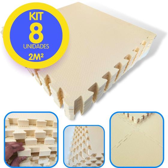 Imagem de Kit 8 Tapete Infantil EVA Estilo Piso Tatame 50x50cm 20mm ( 2m²) Grosso Emborrachado Crianças Bebes Academia Exercícios c/ Encaixe + Bordas Acabamento