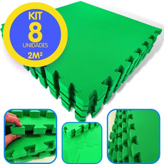 Imagem de Kit 8 Tapete Infantil EVA Estilo Piso Tatame 50x50cm 20mm ( 2m²) Grosso Emborrachado Crianças Bebes Academia Exercícios c/ Encaixe + Bordas Acabamento
