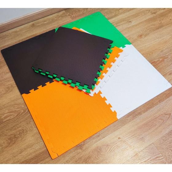 Imagem de Kit 8 Tapete Infantil EVA Estilo Piso Tatame 50x50cm 20mm ( 2m²) Grosso Emborrachado Crianças Bebes Academia Exercícios c/ Encaixe + Bordas Acabamento
