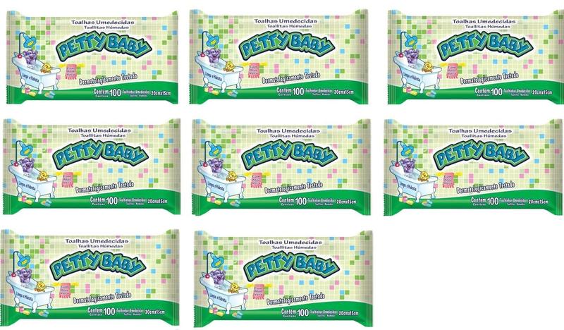 Imagem de Kit 8 Toalhas Umedecidas com 100 Unidades - Petty Baby