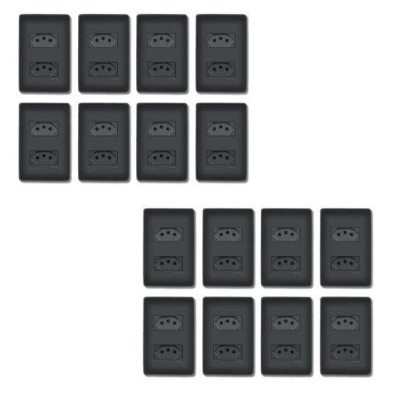 Imagem de Kit 8 Tomadas Duplas 10a + 8 Tomadas Duplas 20a Preto - Fame
