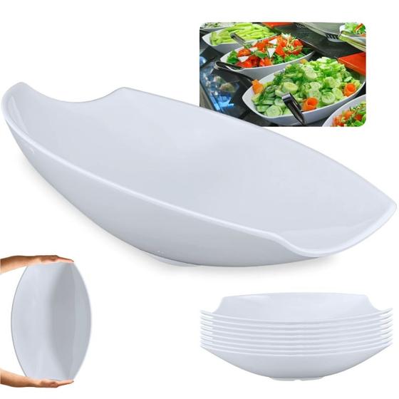 Imagem de Kit 8 Travessas para Buffet Salada 41cm Oval Curva Funda para Restaurante Profissional Melamina Branca  Bestfer 