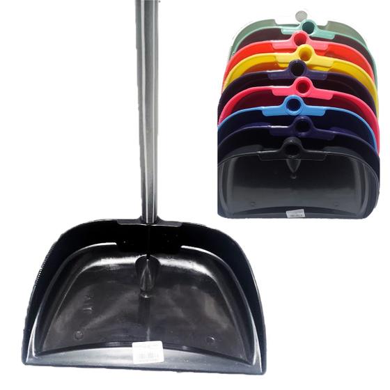 Imagem de Kit 8 Unidades Pá Coletora De Lixo COM CABO Longo 60cm Para Limpeza Geral Multiuso Casa Quintal Jardim Sala