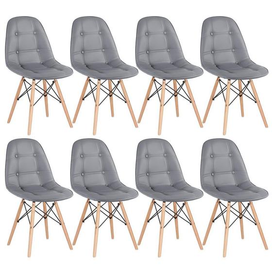 Imagem de KIT - 8 x cadeiras estofadas Eames Eiffel Botonê - Base de madeira clara
