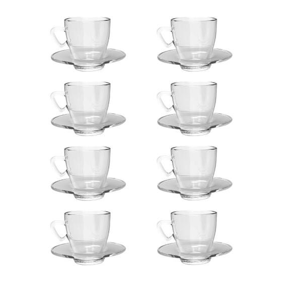 Imagem de Kit 8 Xícaras Transparente Chá 220mL C/ Pires Mesa Posta