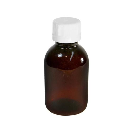 Imagem de Kit 80 Frasco Pet De 100ml Âmbar Com Tampa Lacre R24 Branca
