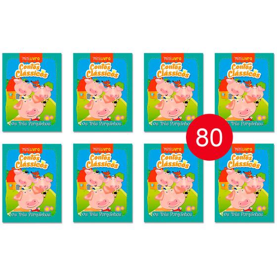 Imagem de Kit 80 Livrinhos Os Três Porquinhos por um Dia Lembrancinha de Festa Sacolinha Aniversário