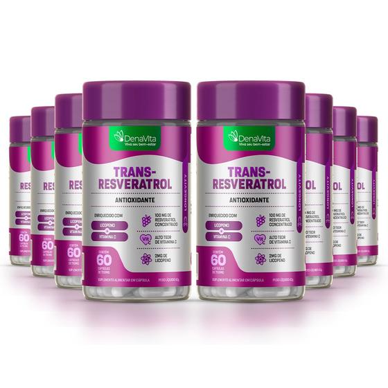 Imagem de Kit 8x Frascos Trans- Resveratrol Antioxidante, Vitamina C, Licopeno 3x1, 480 Cápsulas, 700mg - Lançamento - Denavita