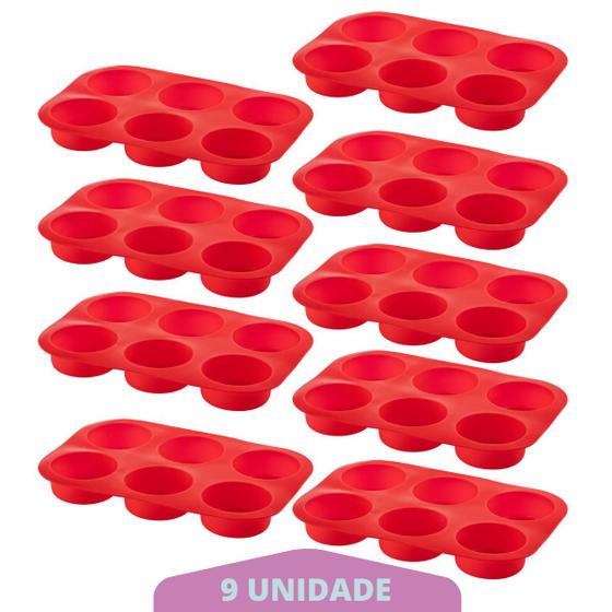 Imagem de Kit 9 Assadeiras Silicone Cupcake Retangular Sortida Bolinho