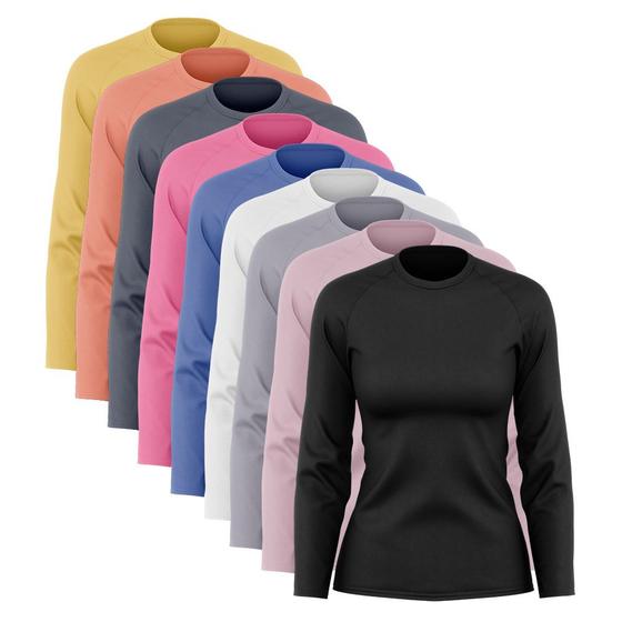 Imagem de Kit 9 Blusas Feminina Dry Academia Camiseta Segunda Pele Manga Longa Proteção Solar UV