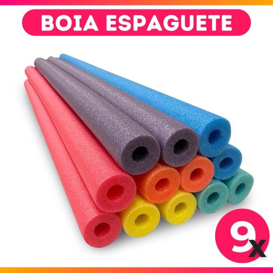 Imagem de Kit 9 Boia Macarrão Espaguete Flutuador Natação Com Furo Cores Sortidas