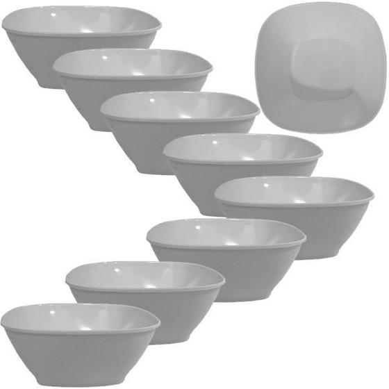 Imagem de Kit 9 Bowls Tigelas Pote Melamina Quadrada 17Cm Branca