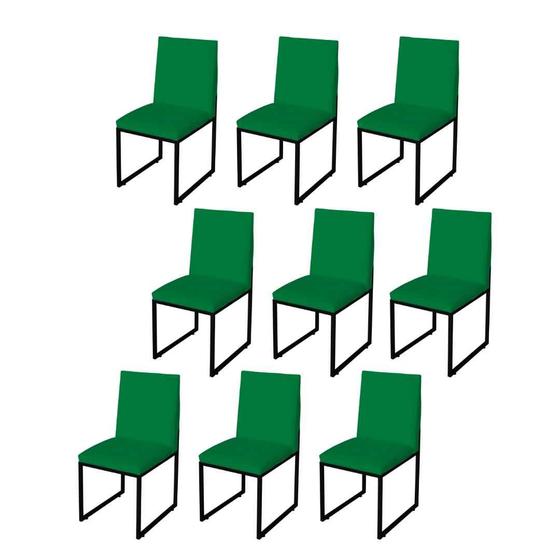 Imagem de Kit 9 Cadeira Para Sala de Jantar Trendy Base Metálica Preto Suede Verde - Móveis Mafer