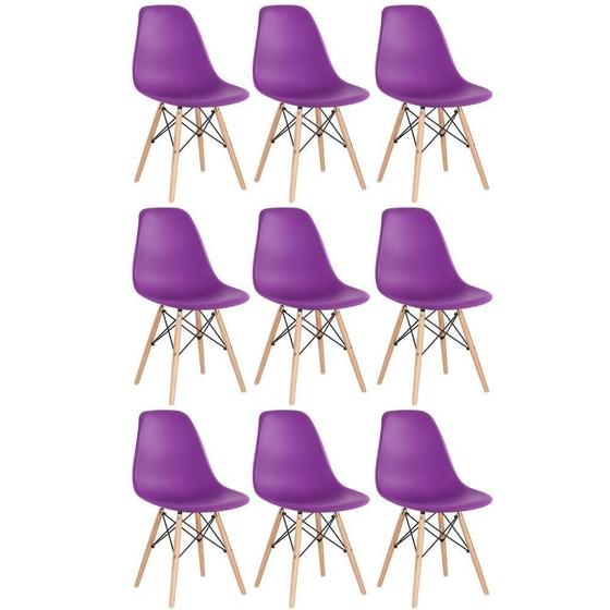 Imagem de Kit 9 Cadeiras Charles Eames Eiffel Dsw Com Pés De Madeira Clara Roxo