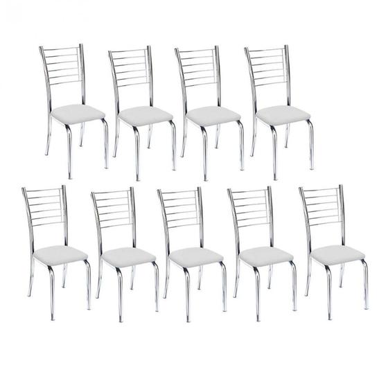 Imagem de Kit 9 Cadeiras de Jantar Lara cromada para cozinha Assento sintético branco - Aurora Line