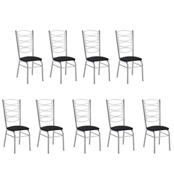 Imagem de Kit 9 cadeiras gisele cromada com reforço-assento corino preto