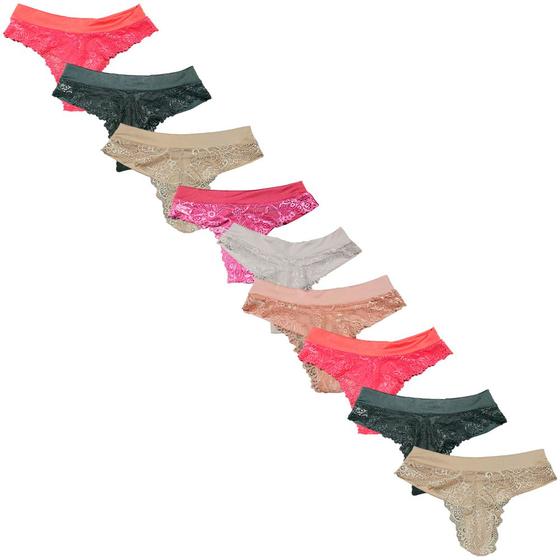 Imagem de Kit 9 Calcinhas Fio Duplo Fristyle Microfibra Renda Frontal