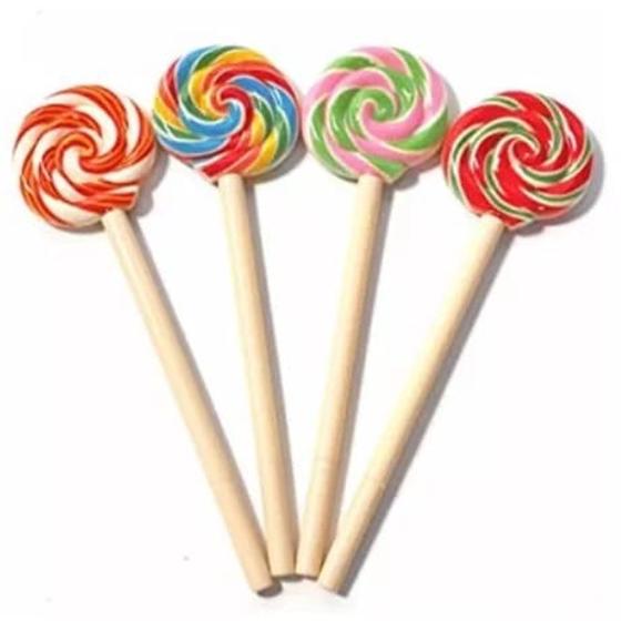 Imagem de Kit 9 canetas formato de pirulito coloridas e  divertidas ótima para ter em seu estojo
