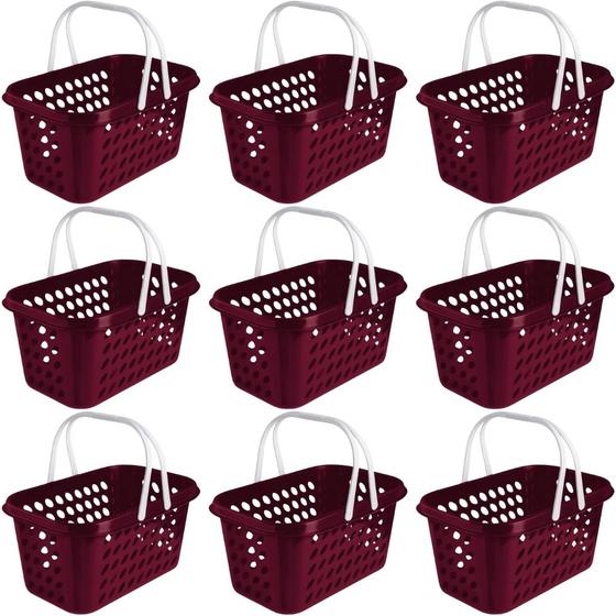 Imagem de Kit 9 Cesta Cestinha Plástica Supermercado Compras 3L c/ Alça Resistente Leve Mulituso Portátil